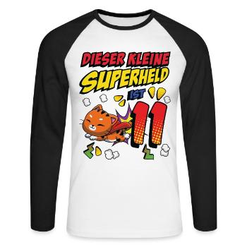 Dieser Kleine Superheld Ist 11 Katzenbesitzer 11. - Unisex Baseballshirt langarm - Weiß/Schwarz - Vorne - Nik (191cm)