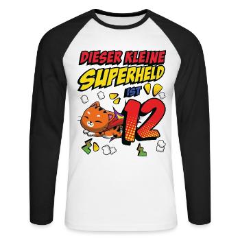 Dieser Kleine Superheld Ist 12 Katzenbesitzer 12. - Unisex Baseballshirt langarm - Weiß/Schwarz - Vorne - Nik (191cm)