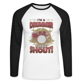 Je suis batteur, s’il vous plaît crier. - T-shirt baseball manches longues Homme - blanc/noir - Devant - Nik (191cm)
