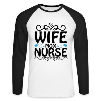 Ehefrau Mutter Krankenschwester - Unisex Baseballshirt langarm - Weiß/Schwarz - Vorne - Nik (191cm)