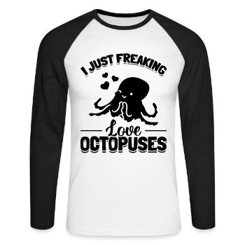 Céphalopode de pieuvre mignonne - I Just Freaking Love Oct - T-shirt baseball manches longues Homme - blanc/noir - Devant - Nik (191cm)