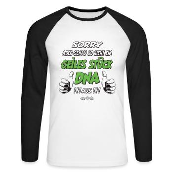 so sieht ein geiles Stück DNA aus Geschenk - Unisex Baseballshirt langarm - Weiß/Schwarz - Vorne - Nik (191cm)