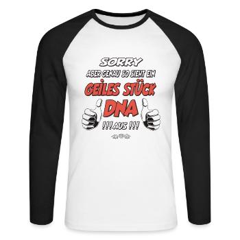 so sieht ein geiles Stück DNA aus Geschenk - Unisex Baseballshirt langarm - Weiß/Schwarz - Vorne - Nik (191cm)