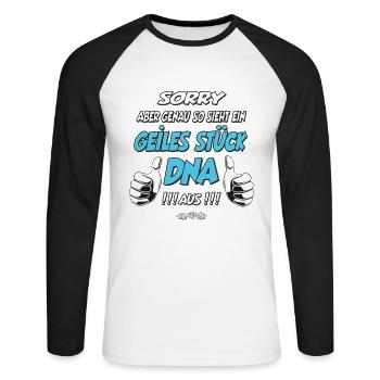 so sieht ein geiles Stück DNA aus Geschenk - Unisex Baseballshirt langarm - Weiß/Schwarz - Vorne - Nik (191cm)