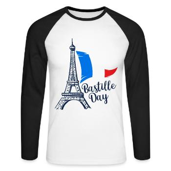 Paris Souvenir Tour Eiffel France Drapeau - T-shirt baseball manches longues Homme - blanc/noir - Devant - Nik (191cm)