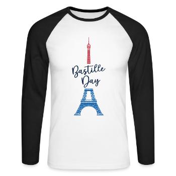 Tour Eiffel Jour Paris Souvenir Amour France - T-shirt baseball manches longues Homme - blanc/noir - Devant - Nik (191cm)