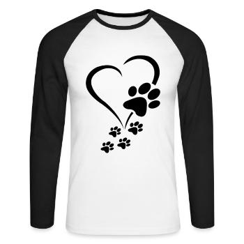 Patte de chien Cœur de bébé chiens - Pattes de chien Cœurs Patte de chien - T-shirt baseball manches longues Homme - blanc/noir - Devant - Nik (191cm)