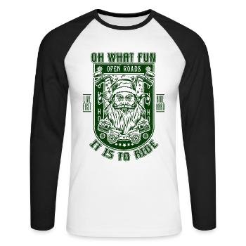 Funny Christmas Motorcycle Santa Biker Motorbike - Unisex Long Sleeve Baseball T-Shirt - white/black - Front - Nik (191cm)