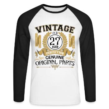 Vintage 27 ans - cadeau d'anniversaire 27 ans !! - T-shirt baseball manches longues Homme - blanc/noir - Devant - Nik (191cm)