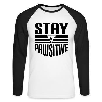 Bleib Pawsitive - Unisex Baseballshirt langarm - Weiß/Schwarz - Vorne - Nik (191cm)
