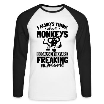 Orangutan Monkey Lover - I always think about Monk - Unisex Long Sleeve Baseball T-Shirt - white/black - Front - Nik (191cm)