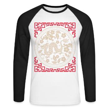 Horoscope chinois Chine Année du Dragon - T-shirt baseball manches longues Homme - blanc/noir - Devant - Nik (191cm)