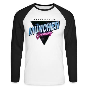 Munich Germany City Skyline Vintage Retro - Unisex Long Sleeve Baseball T-Shirt - white/black - Front - Nik (191cm)