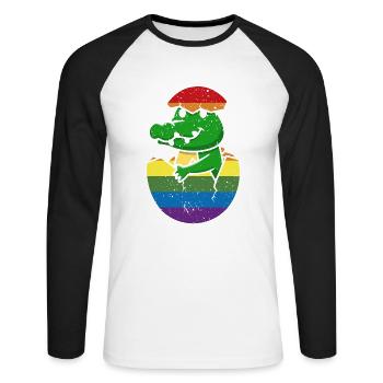 Allygator Alligator hétéro-allié - T-shirt baseball manches longues Homme - blanc/noir - Devant - Nik (191cm)