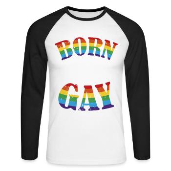 Born This Gay Pride Flag Rainbow - Unisex Long Sleeve Baseball T-Shirt - white/black - Front - Nik (191cm)