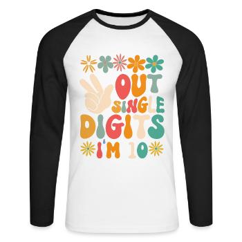 Peace Out Single Digits I'm 10 Flower 10th - Unisex Baseballshirt langarm - Weiß/Schwarz - Vorne - Nik (191cm)
