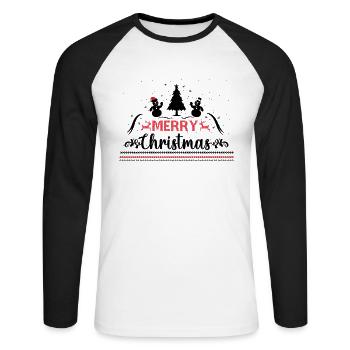Ugly Christmas Frohe Weihnachten Norweger Muster - Unisex Baseballshirt langarm - Weiß/Schwarz - Vorne - Nik (191cm)