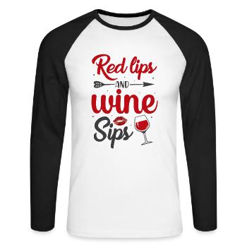 Rote Lippen und Wein - Unisex Baseballshirt langarm - Weiß/Schwarz - Vorne - Nik (191cm)