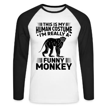 C’est mon costume humain, je suis vraiment un drôle de singe - T-shirt baseball manches longues Homme - blanc/noir - Devant - Nik (191cm)