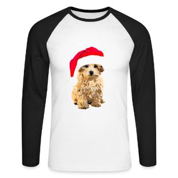 Caniche chien avec chapeau de Noël Noël chien - T-shirt baseball manches longues Homme - blanc/noir - Devant - Nik (191cm)