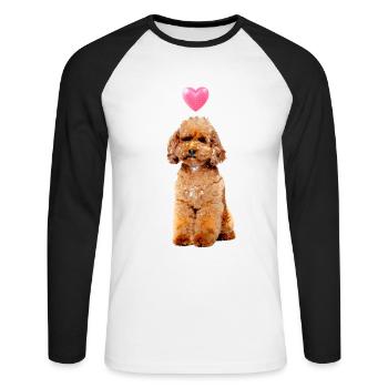 Caniche Chien Rose Coeur Mignon Chien Motif - T-shirt baseball manches longues Homme - blanc/noir - Devant - Nik (191cm)