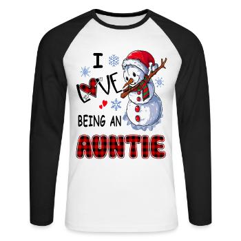 Chirstmas Bonhomme de neige J’aime être une tante - T-shirt baseball manches longues Homme - blanc/noir - Devant - Nik (191cm)