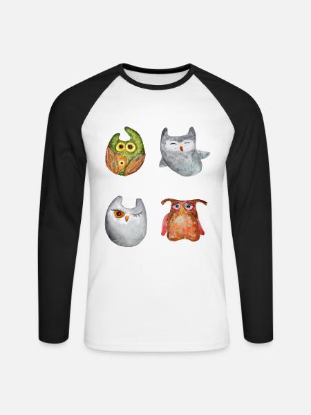 Ugle Ørn Ugle Dyr Skov Dyr Lille Ugle Barn Ugle Sjov - Langærmet herre-baseballshirt - hvid/sort