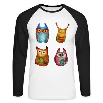 Eule Uhu Tier Waldtier Steinkauz Schleiereulen Fun - Unisex Baseballshirt langarm - Weiß/Schwarz - Vorne - Nik (191cm)