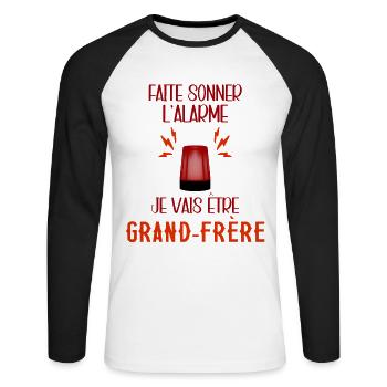 Je Vais Etre Grand Frère Cadeau Annonce Grossesse - T-shirt baseball manches longues Homme - blanc/noir - Devant - Nik (191cm)