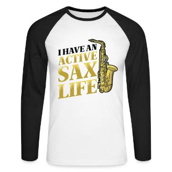 J’ai une vie active de saxophone, le saxophone jazz. - T-shirt baseball manches longues Homme - blanc/noir - Devant - Nik (191cm)