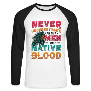 Des vieillards avec du sang indigène, des Indiens. - T-shirt baseball manches longues Homme - blanc/noir - Devant - Nik (191cm)