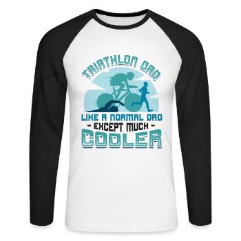 Triathlon-Dad, wie ein normaler Dad, nur cooler. - Unisex Baseballshirt langarm - Weiß/Schwarz - Vorne - Nik (191cm)