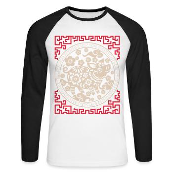 Horoscope chinois Chine Année du Cochon - T-shirt baseball manches longues Homme - blanc/noir - Devant - Nik (191cm)