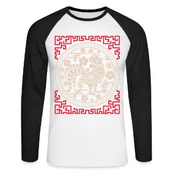 Horoscope chinois Chine Année du Coq - T-shirt baseball manches longues Homme - blanc/noir - Devant - Nik (191cm)