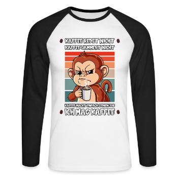 Kaffee Redet Nicht Kaffee Jammert Nicht Affe - Unisex Baseballshirt langarm - Weiß/Schwarz - Vorne - Nik (191cm)