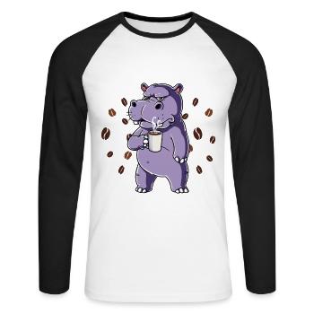 Nicht Ansprechen Vor Dem Ersten Kaffee Nilpferd - Unisex Baseballshirt langarm - Weiß/Schwarz - Vorne - Nik (191cm)
