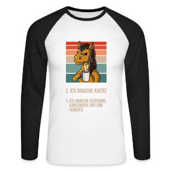 Meine 4 Stimmungen Kaffee Pferd - Unisex Baseballshirt langarm - Weiß/Schwarz - Vorne - Nik (191cm)