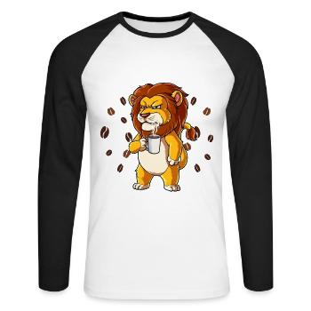Nicht Ansprechen Vor Dem Ersten Kaffee Löwe - Unisex Baseballshirt langarm - Weiß/Schwarz - Vorne - Nik (191cm)