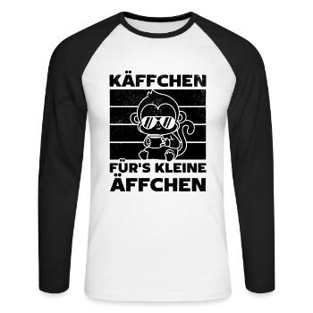 Käffchen für's Kleine Äffchen - Orang-Utan Affe - Unisex Baseballshirt langarm - Weiß/Schwarz - Vorne - Nik (191cm)