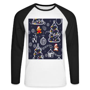 Seamless Festive Pattern With Christmas Tree - Unisex Long Sleeve Baseball T-Shirt - white/black - Front - Nik (191cm)