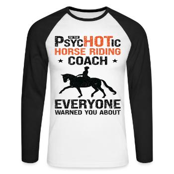 Équitation Entraîneur équestre Drôle de psychotique - T-shirt baseball manches longues Homme - blanc/noir - Devant - Nik (191cm)
