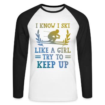 Skiez comme une fille - T-shirt baseball manches longues Homme - blanc/noir - Devant - Nik (191cm)