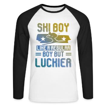 ski junge - Unisex Baseballshirt langarm - Weiß/Schwarz - Vorne - Nik (191cm)