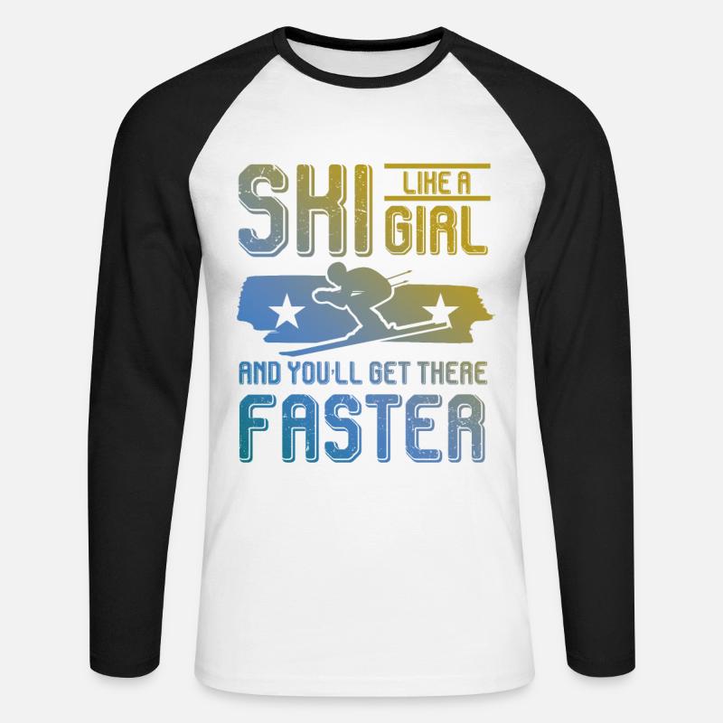 ski mädchen - Unisex Baseballshirt langarm - Weiß/Schwarz