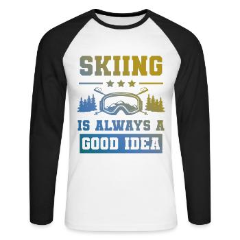 Ski Skiing - Unisex Long Sleeve Baseball T-Shirt - white/black - Front - Nik (191cm)