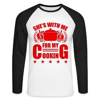 She is cooking with me - Unisex Long Sleeve Baseball T-Shirt - white/black - Front - Nik (191cm)