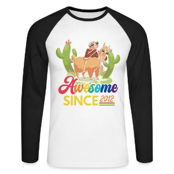 Awesome Since 2012 Year of Birth Sheep Anniversary - Unisex Long Sleeve Baseball T-Shirt - white/black - Front - Nik (191cm)