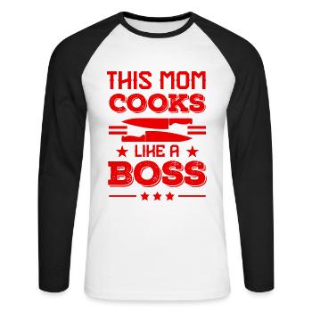 mama kocht wie ein boss - Unisex Baseballshirt langarm - Weiß/Schwarz - Vorne - Nik (191cm)