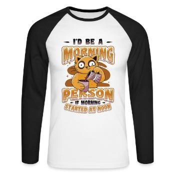 Lève-tard, grincheux du matin, hiboux, lève-tard. - T-shirt baseball manches longues Homme - blanc/noir - Devant - Nik (191cm)