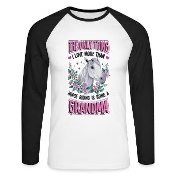 Reiten, Frauen, Pferdeliebhaber, Oma. - Unisex Baseballshirt langarm - Weiß/Schwarz - Vorne - Nik (191cm)